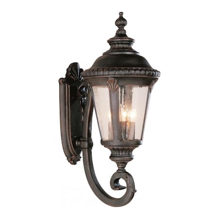 Four Light Black Gold Clear Seeded Glass Wall Lantern